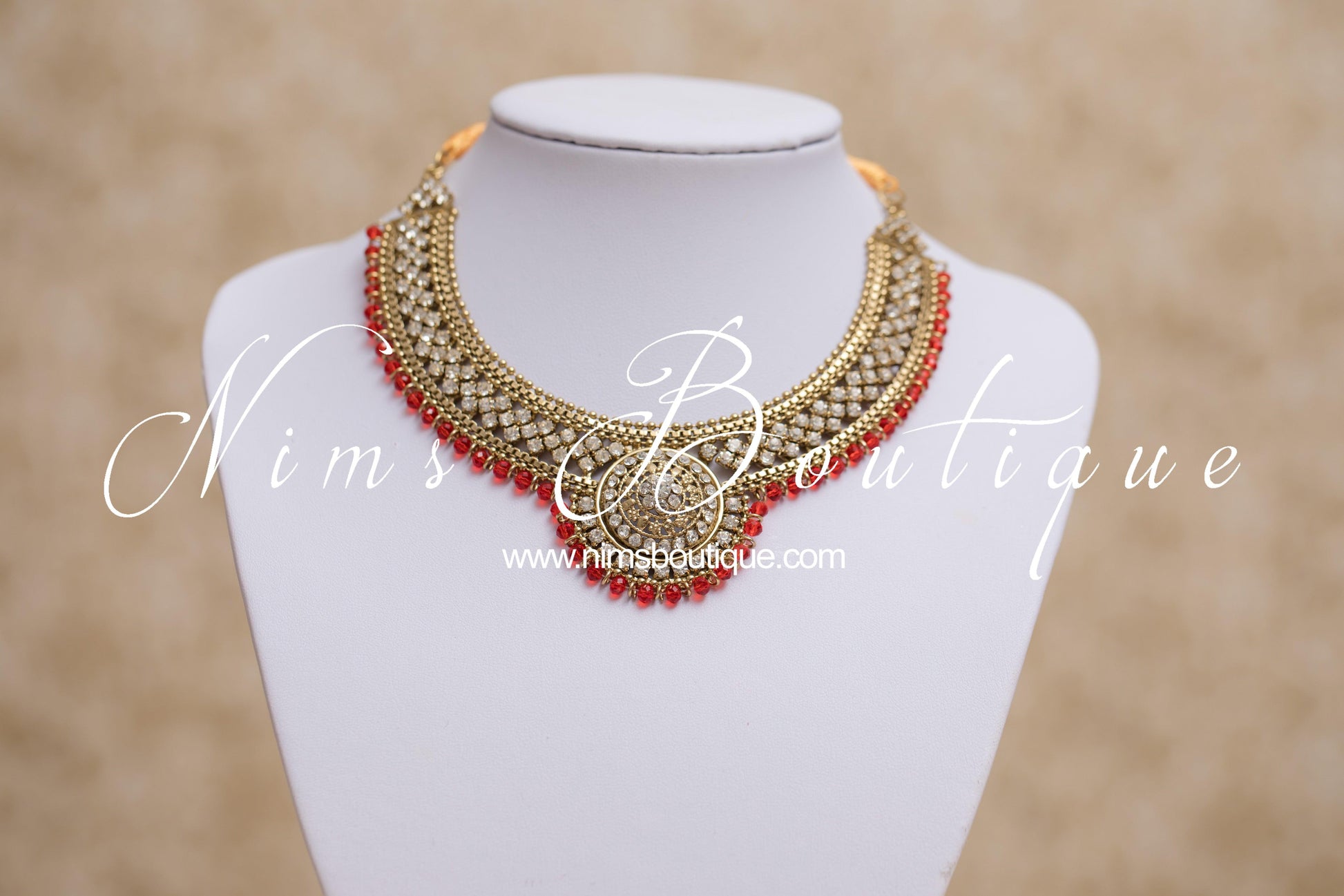 Nims Boutique Small Royal Antique Gold, Red & Clear Stone set