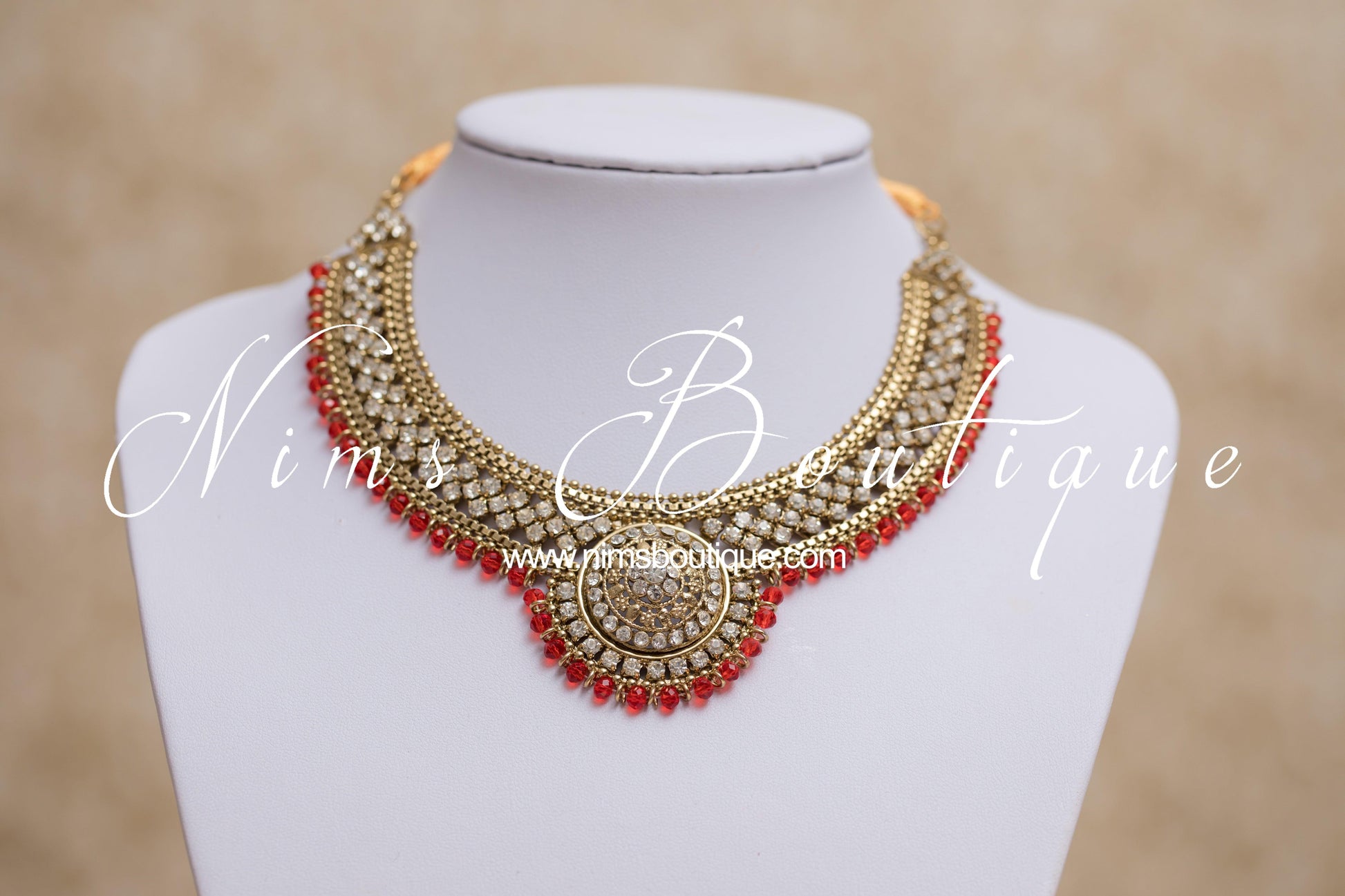 Nims Boutique Small Royal Antique Gold, Red & Clear Stone set