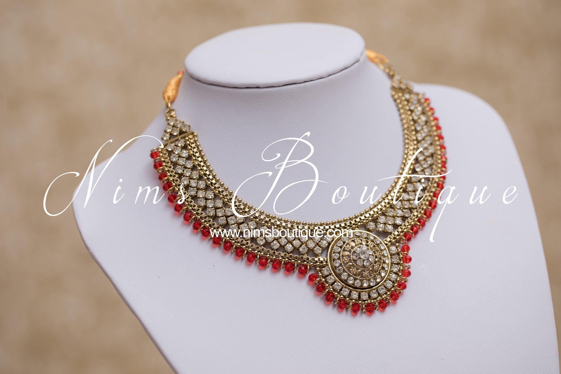 Nims Boutique Small Royal Antique Gold, Red & Clear Stone set