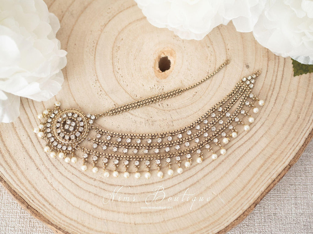 Nims Boutique Royal Antique & Pearl Headpiece/Matha Patti one side