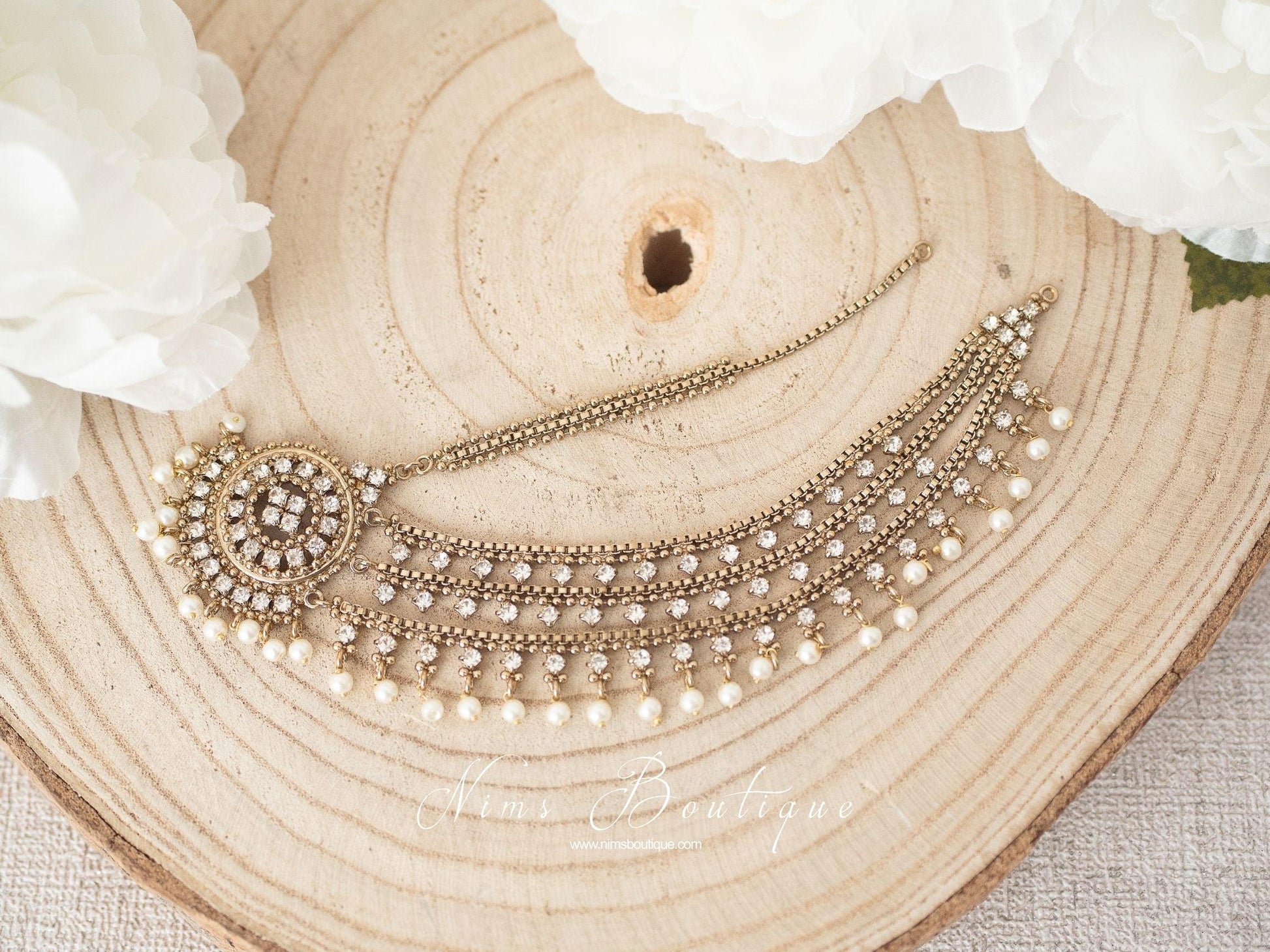 Nims Boutique Royal Antique & Pearl Headpiece/Matha Patti one side