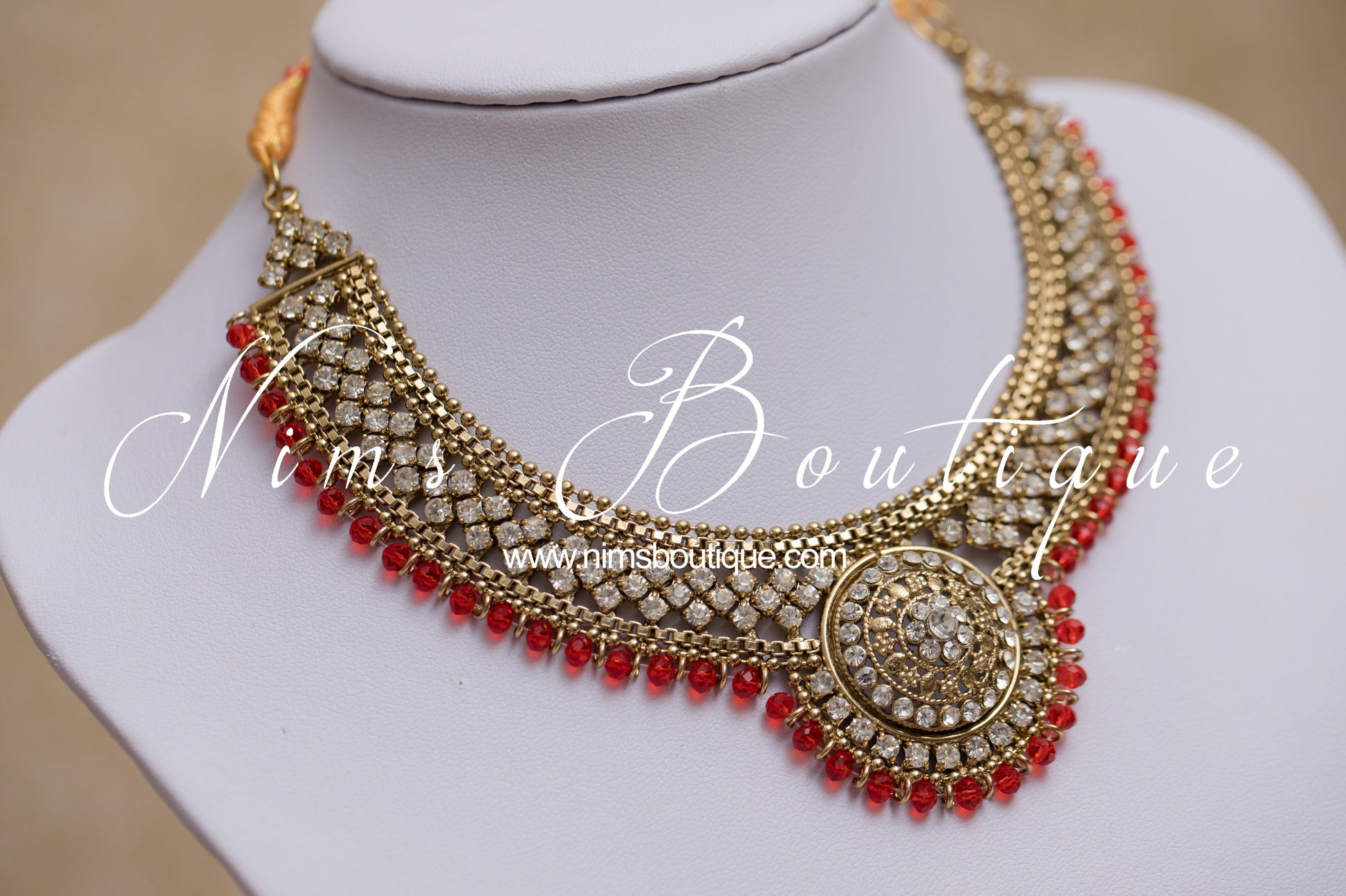 Nims Boutique Small Royal Antique Gold, Red & Clear Stone set