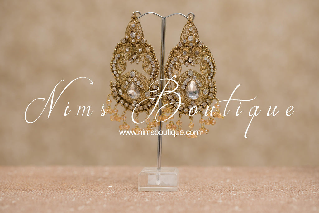 Nims Boutique Anushka Antique Gold & Clear Stone Set