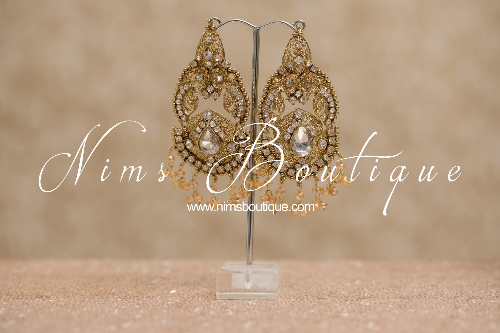 Nims Boutique Anushka Antique Gold & Clear Stone Set