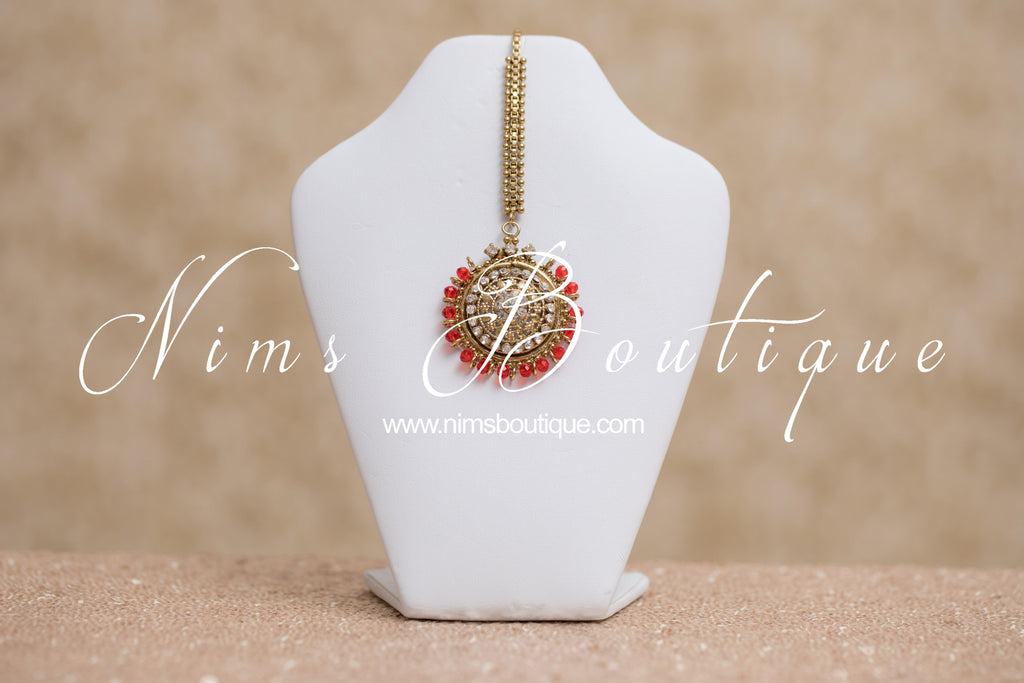 Nims Boutique Small Royal Antique Gold, Red & Clear Stone set