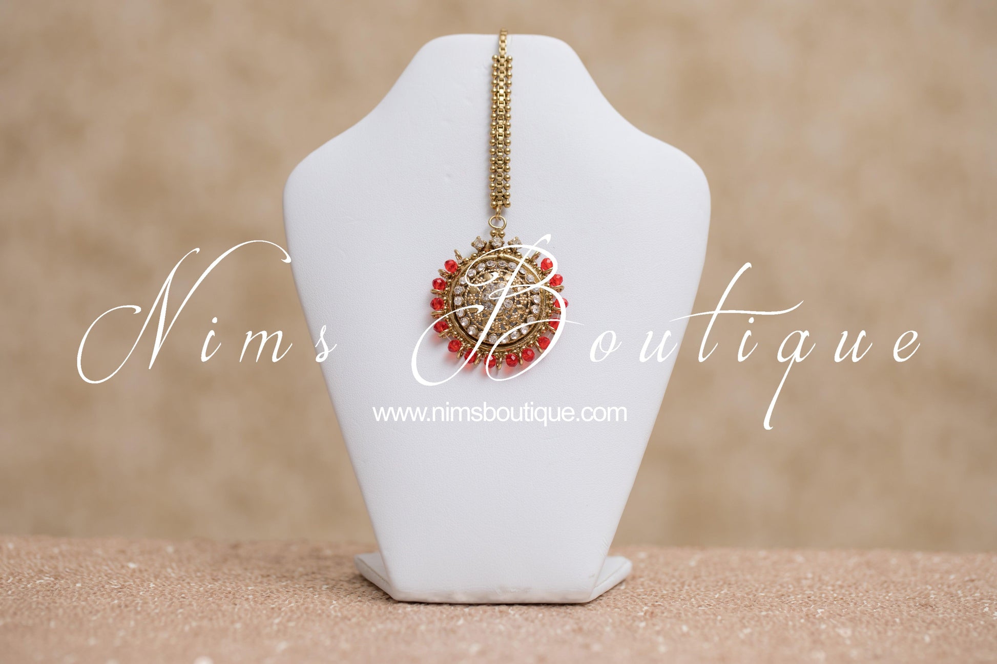 Nims Boutique Small Royal Antique Gold, Red & Clear Stone set