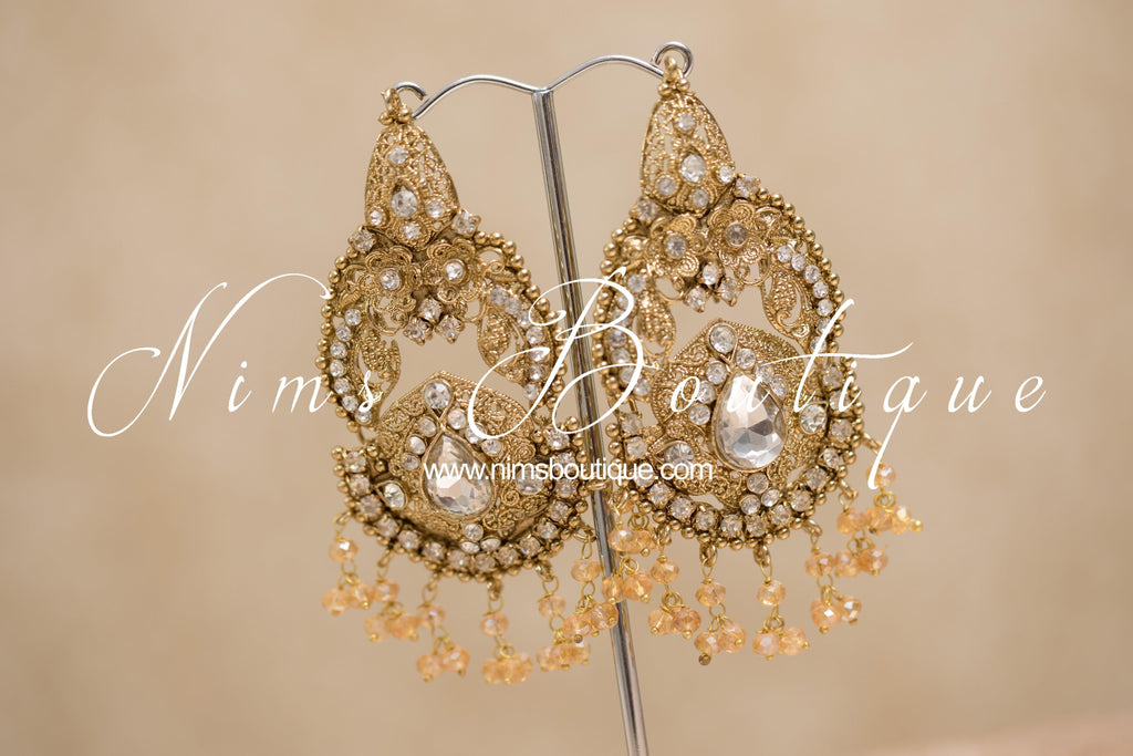 Nims Boutique Anushka Antique Gold & Clear Stone Set
