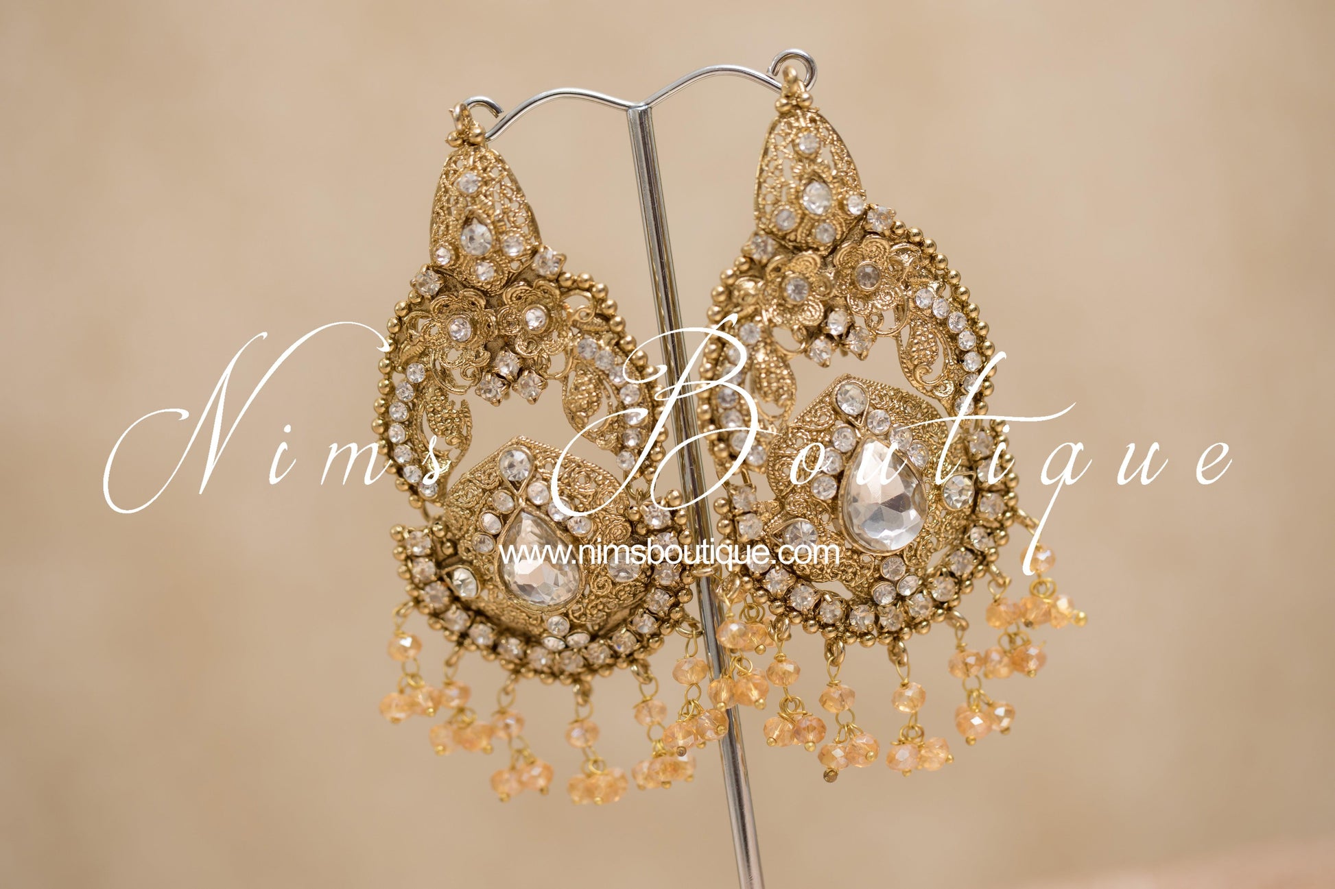 Nims Boutique Anushka Antique Gold & Clear Stone Set