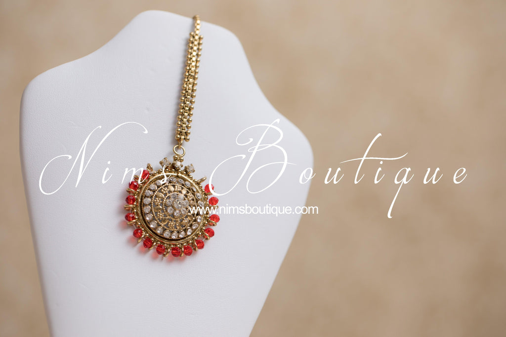 Nims Boutique Small Royal Antique Gold, Red & Clear Stone set