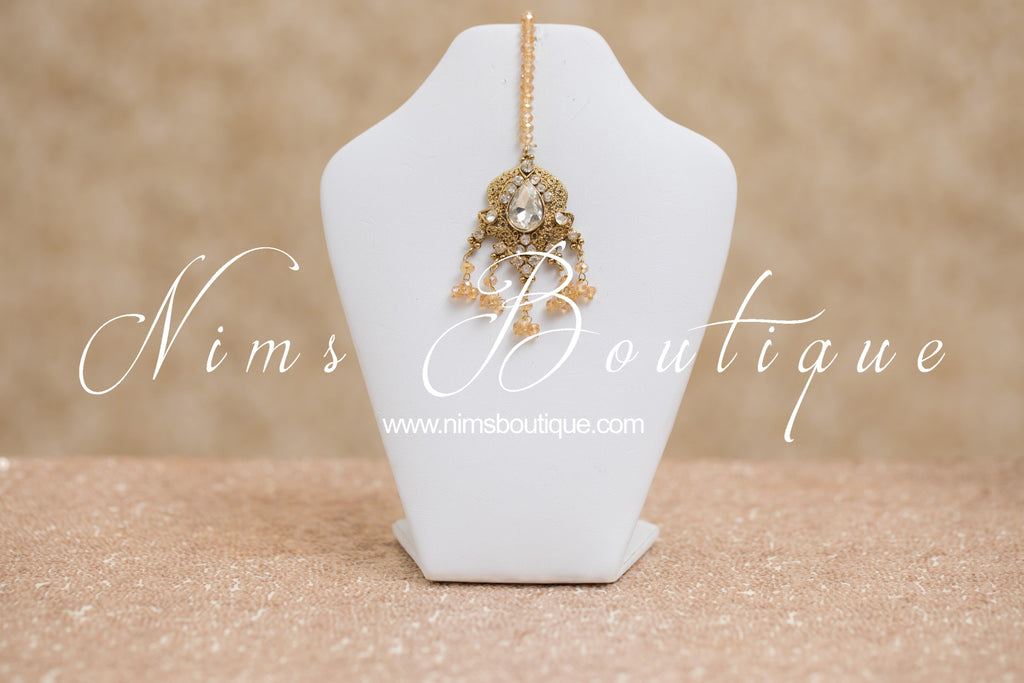 Nims Boutique Anushka Antique Gold & Clear Stone Set