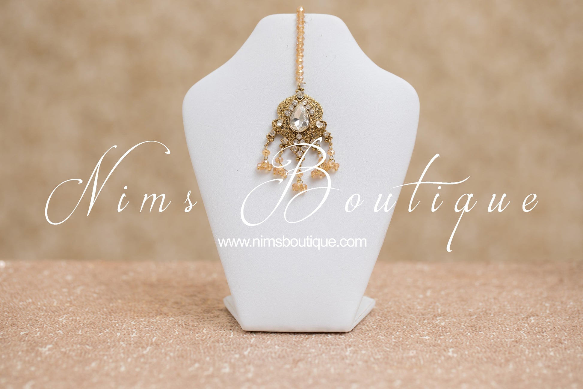 Nims Boutique Anushka Antique Gold & Clear Stone Set