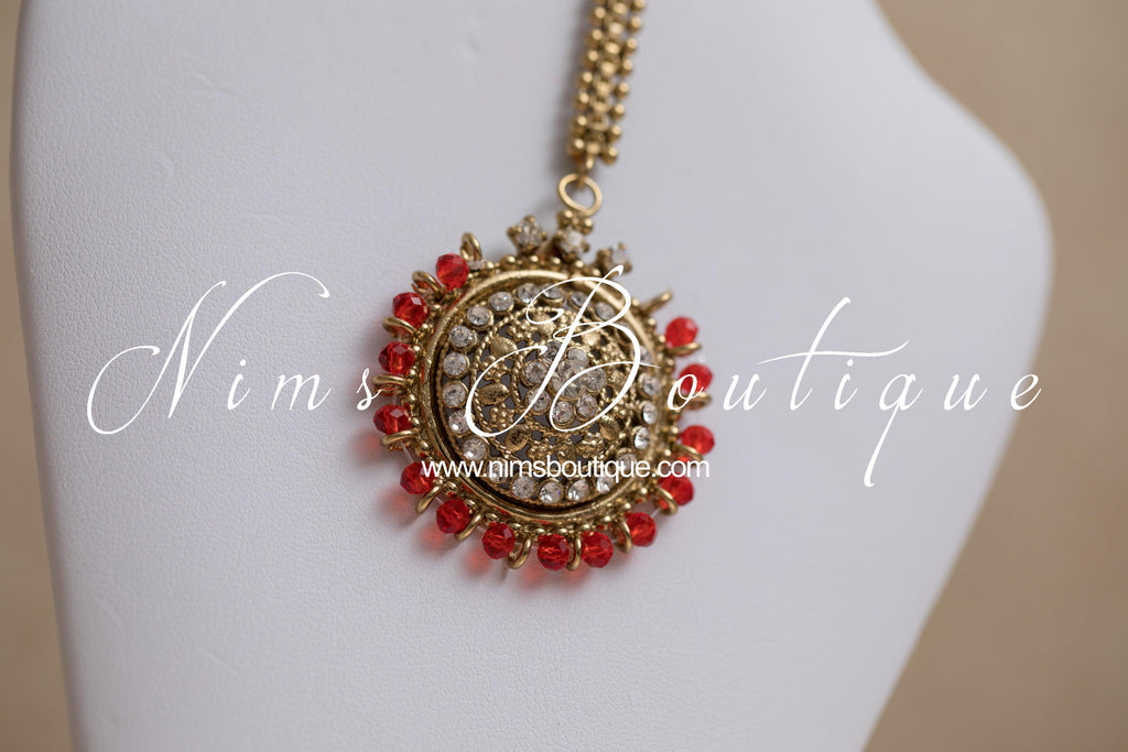 Nims Boutique Small Royal Antique Gold, Red & Clear Stone set