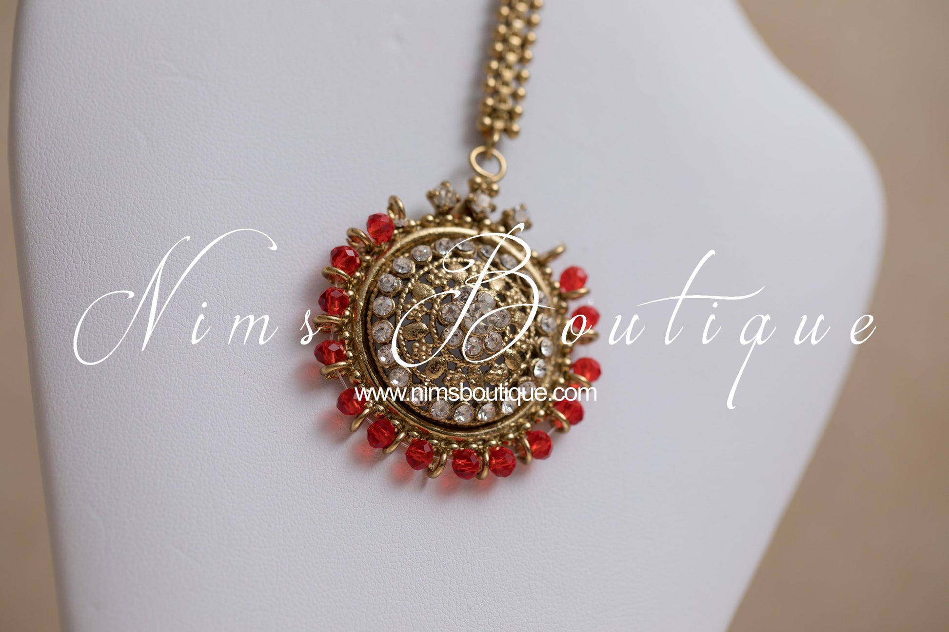 Nims Boutique Small Royal Antique Gold, Red & Clear Stone set