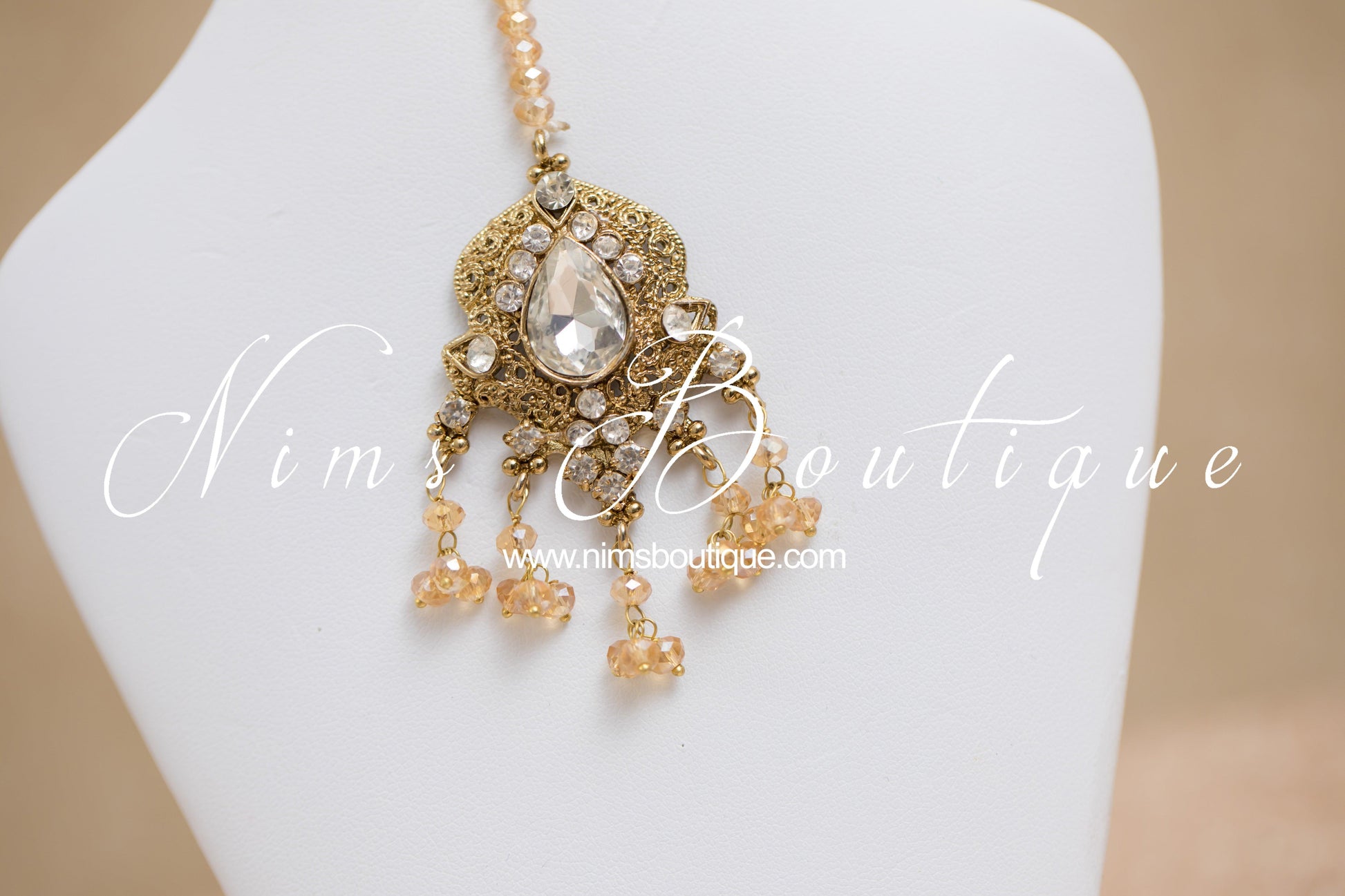 Nims Boutique Anushka Antique Gold & Clear Stone Set