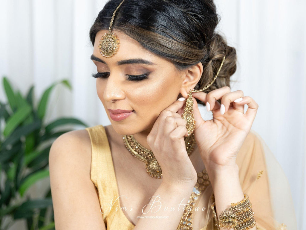 Nims Boutique Small Royal Antique Gold & Gold Stone set with earring chains