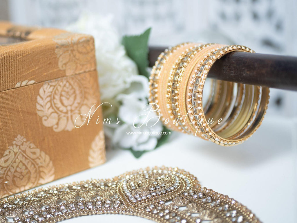 Nims Boutique Gold Velvet & Kundan Set of Bangles GV1