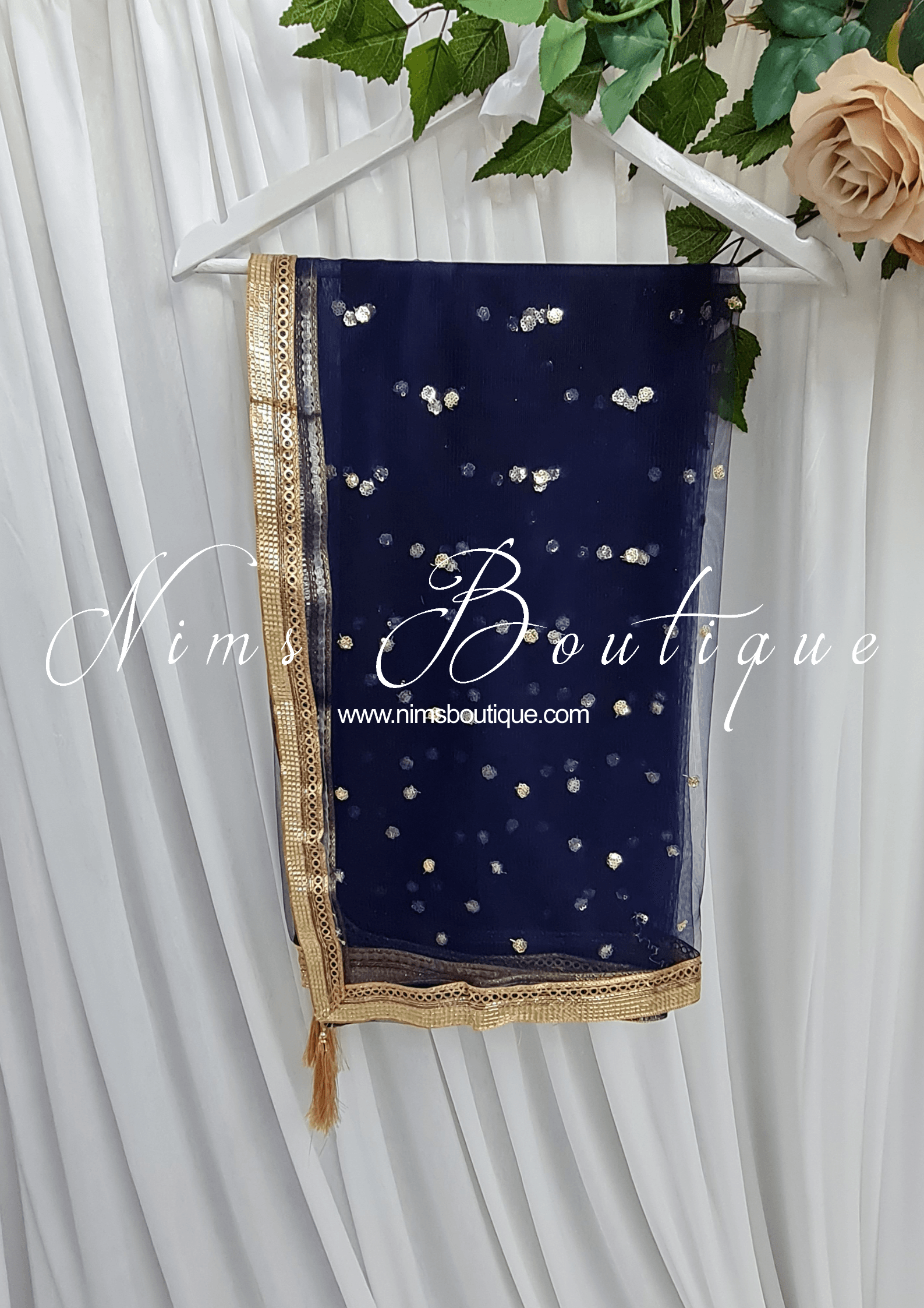 Nims Boutique Navy Blue Net Sequin Dupatta/Chunni