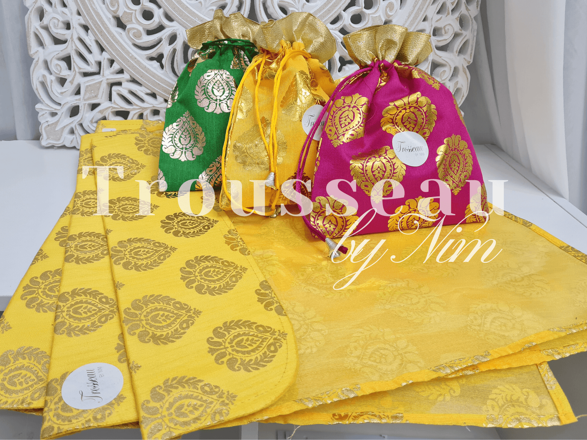 Nims Boutique Yellow Paisley Brocade Sari Bag