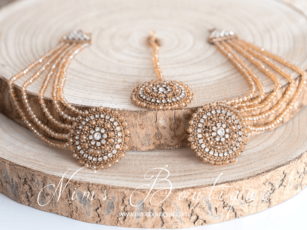 Nims Boutique Large Royal Gold Earrings with Saharas & Tikka
