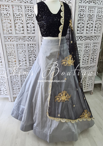 Black Net Pearl Embellished Dupatta/Chunni with Luxury Pearl Edging (NPE5)