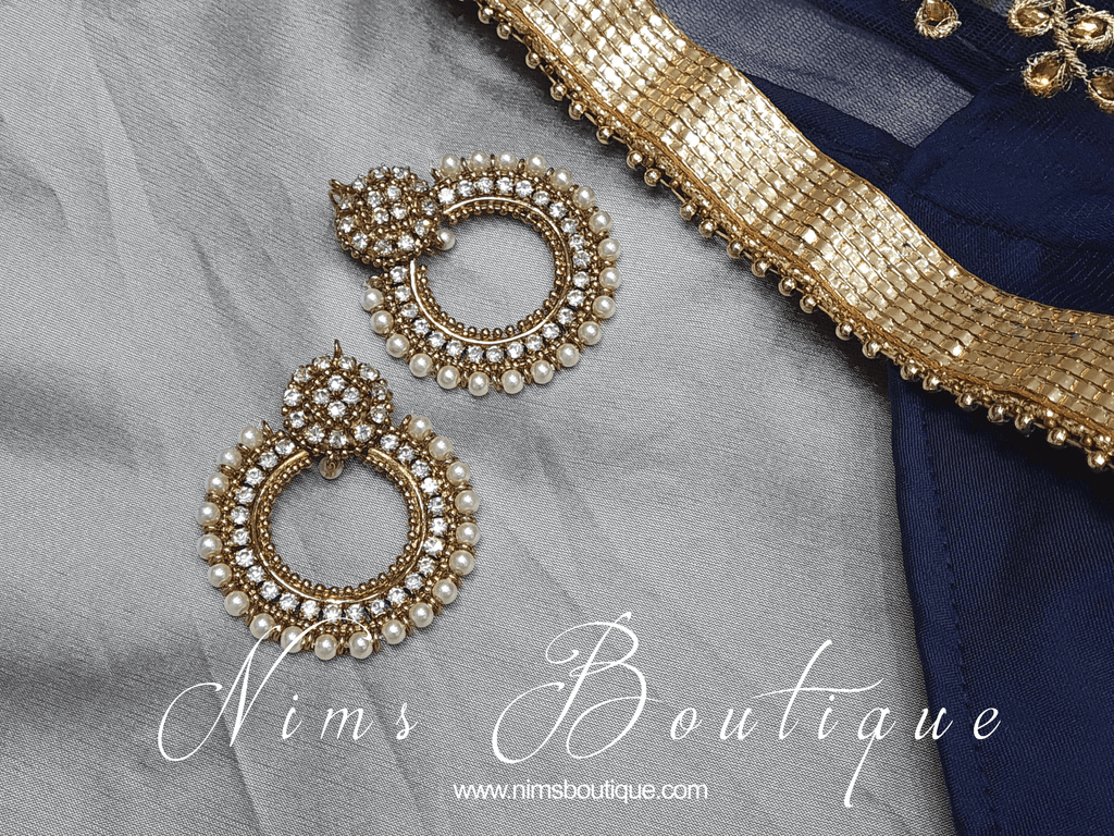 Nims Boutique Laila Royal Antique Gold & Pearl Earrings