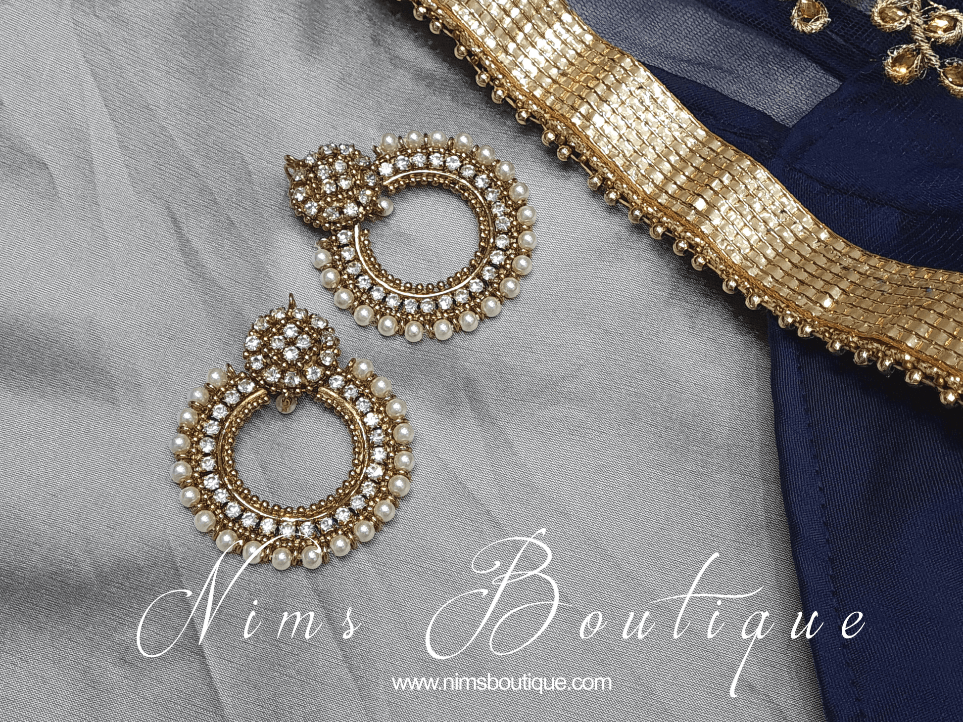 Nims Boutique Laila Royal Antique Gold & Pearl Earrings