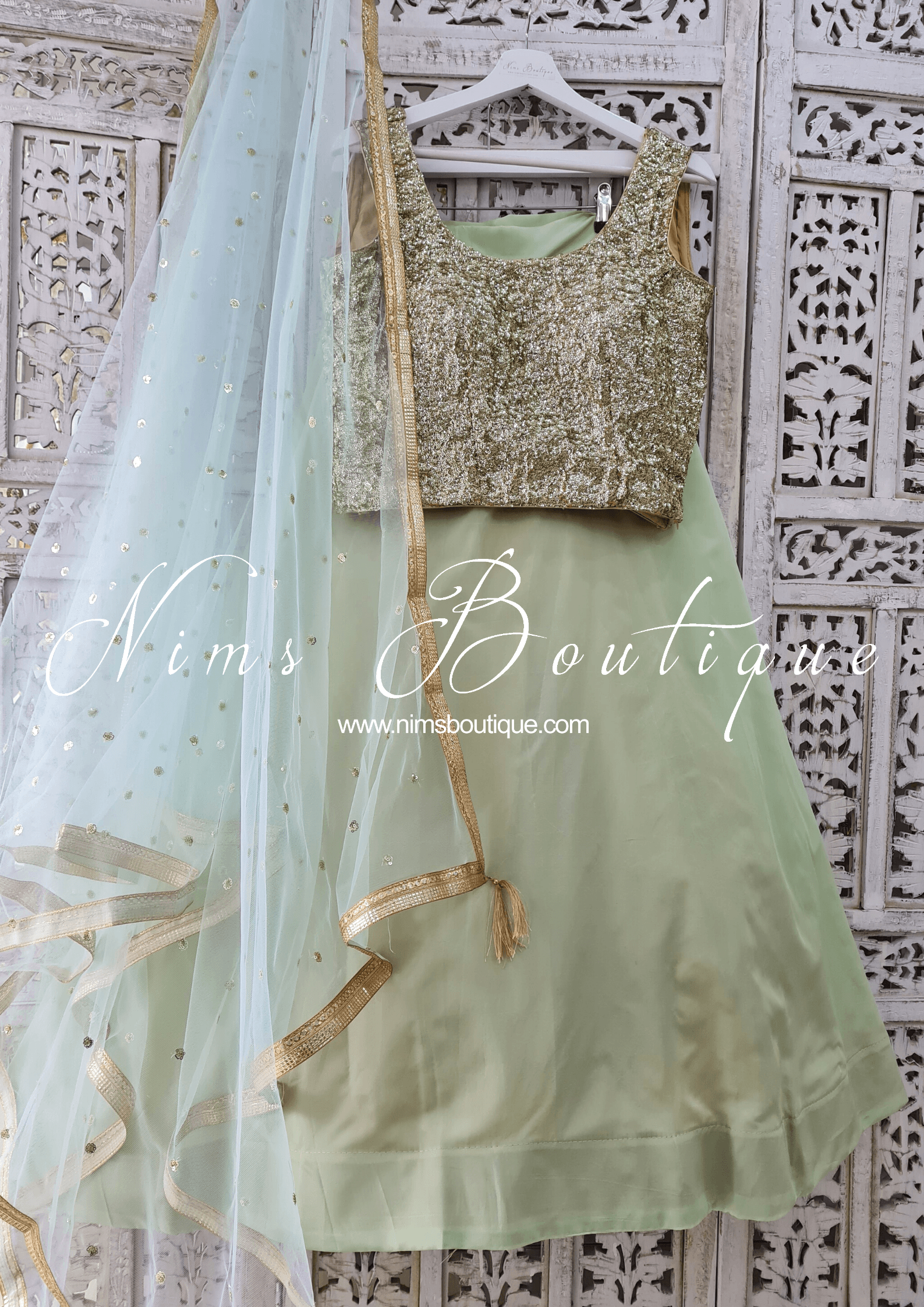 Nims Boutique Light Blue Net Sequin Dupatta/Chunni