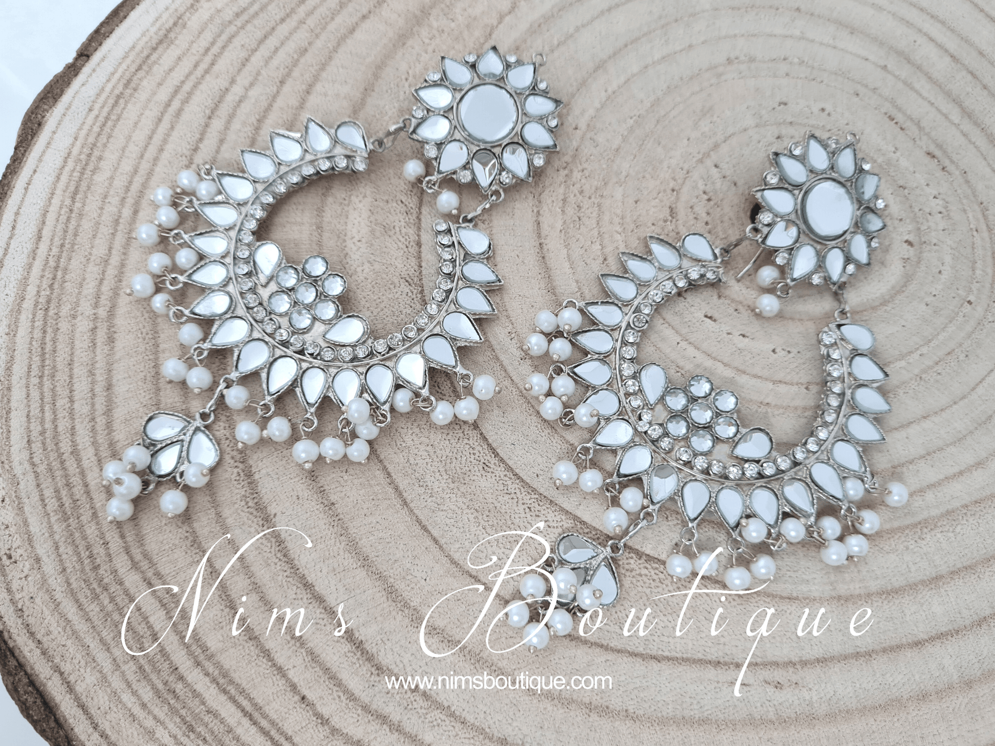 Nims Boutique Tanuja Silver & Pearl Maharani Earrings