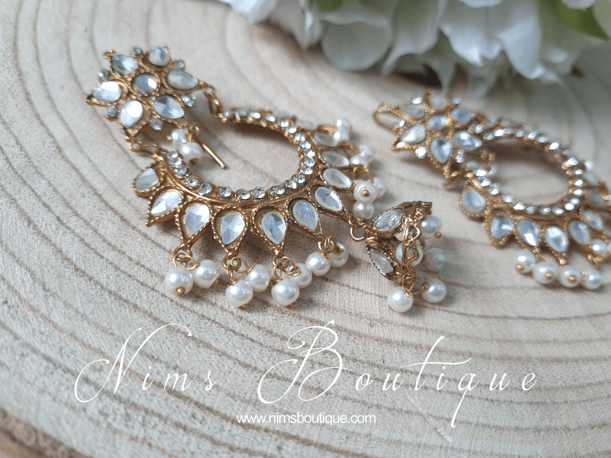 Nims Boutique Small Tanuja Antique Gold & Pearl Maharani Earrings