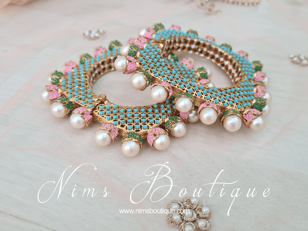 Nims Boutique Luxury Green, Pink & Turquoise Meenakari Kara various sizes