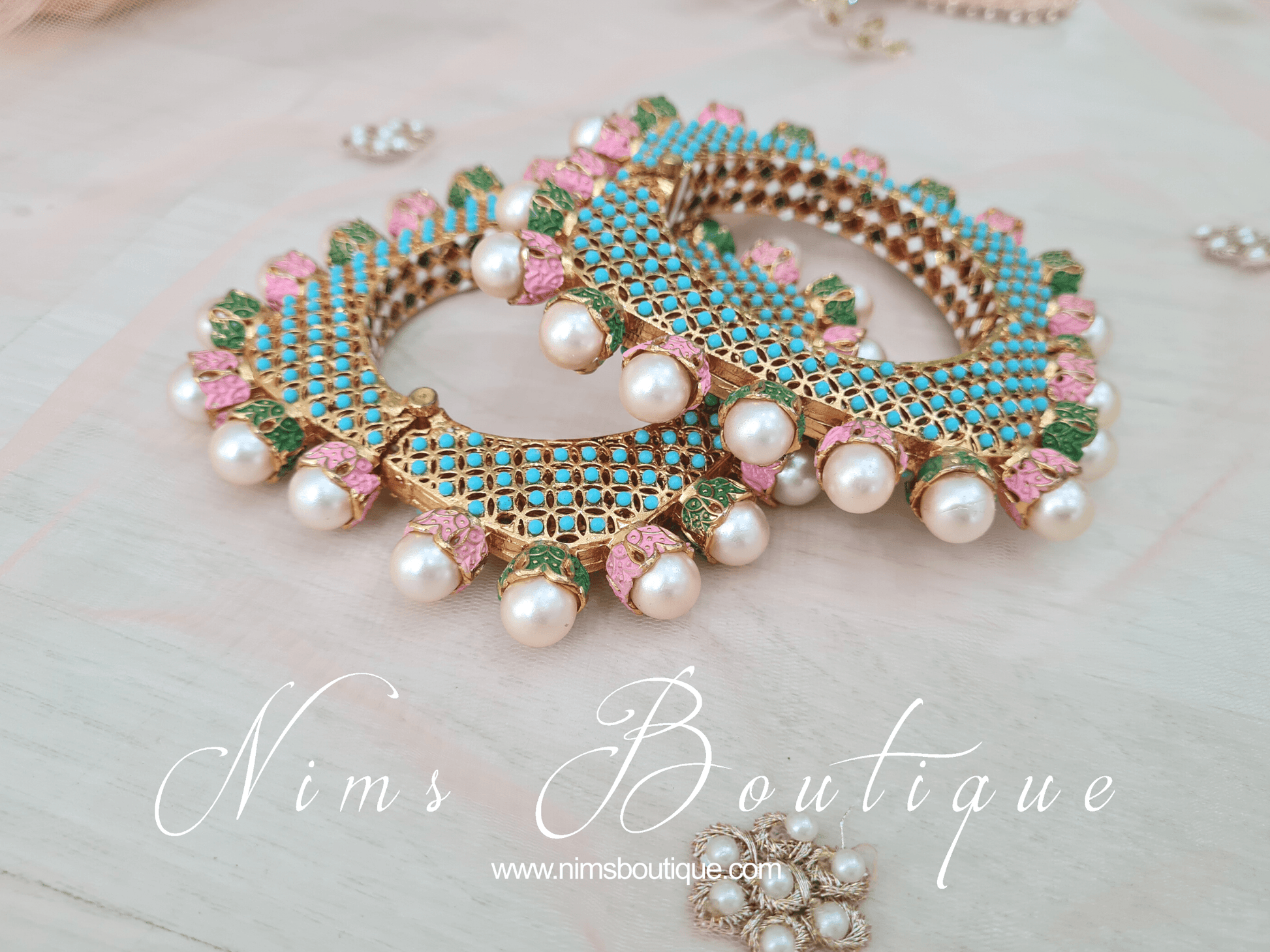 Nims Boutique Luxury Green, Pink & Turquoise Meenakari Kara various sizes