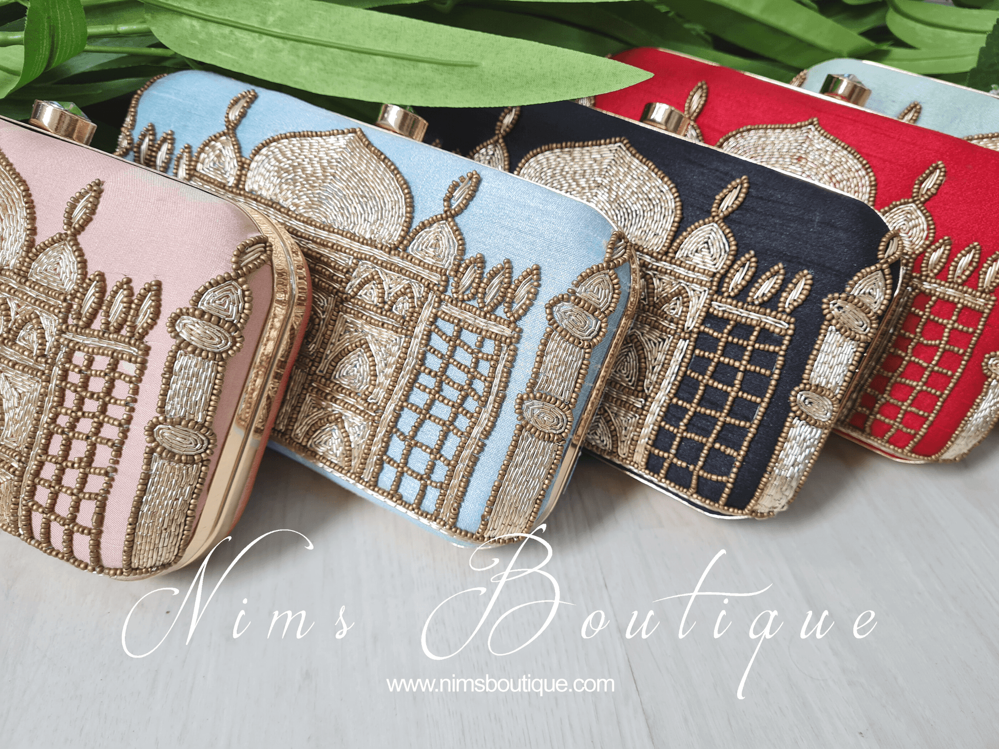 Nims Boutique Taj Pastel Blue Raw Silk Clutch Bag