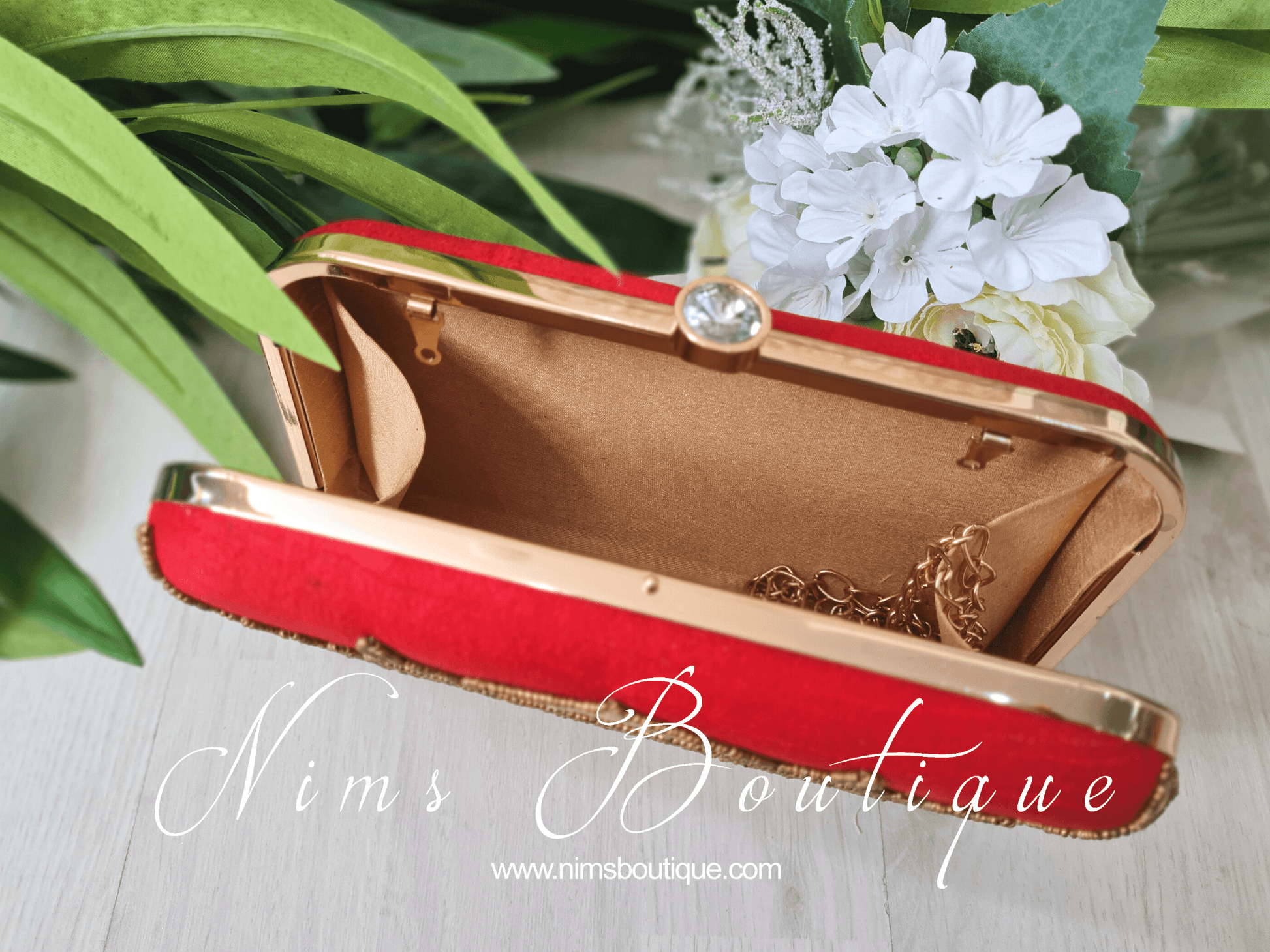 Nims Boutique Taj Red Raw Silk Clutch Bag