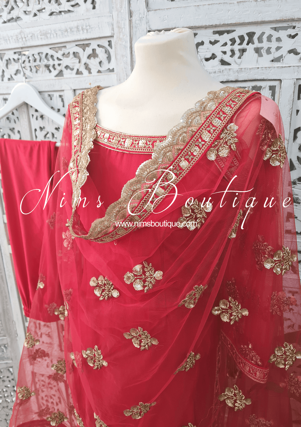 Nims Boutique The NB Classic Long Sleeved Red Silk Pajami Suit sizes 4 to 18
