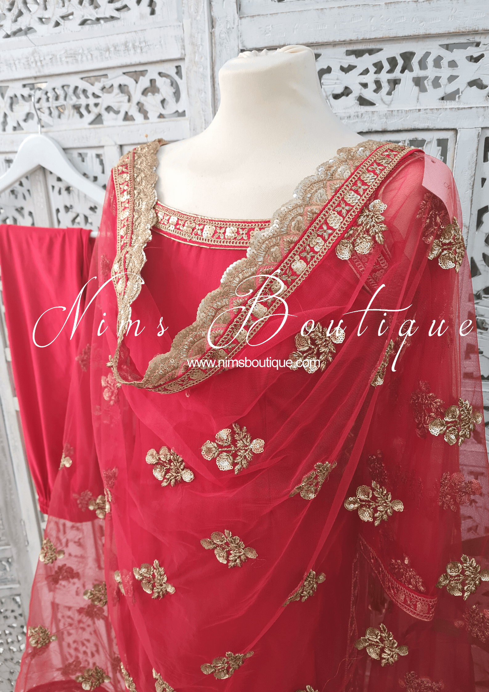 Nims Boutique The NB Classic Long Sleeved Red Silk Pajami Suit sizes 4 to 18