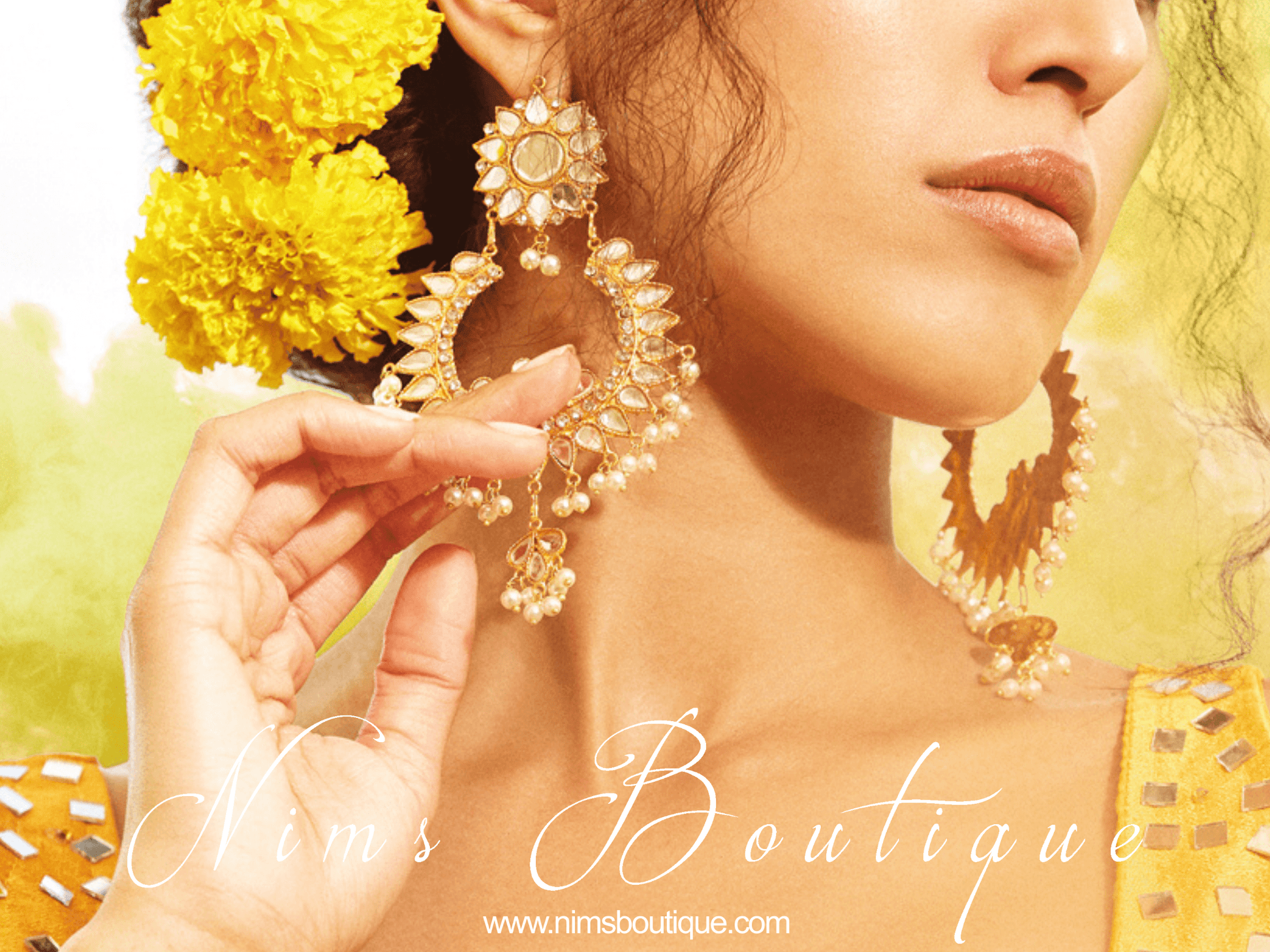 Nims Boutique Tanuja Light Gold & Pearl Maharani Earrings
