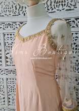 Peach Pure Silk Salwar Suit with sleeves (sizes 4 to 18)