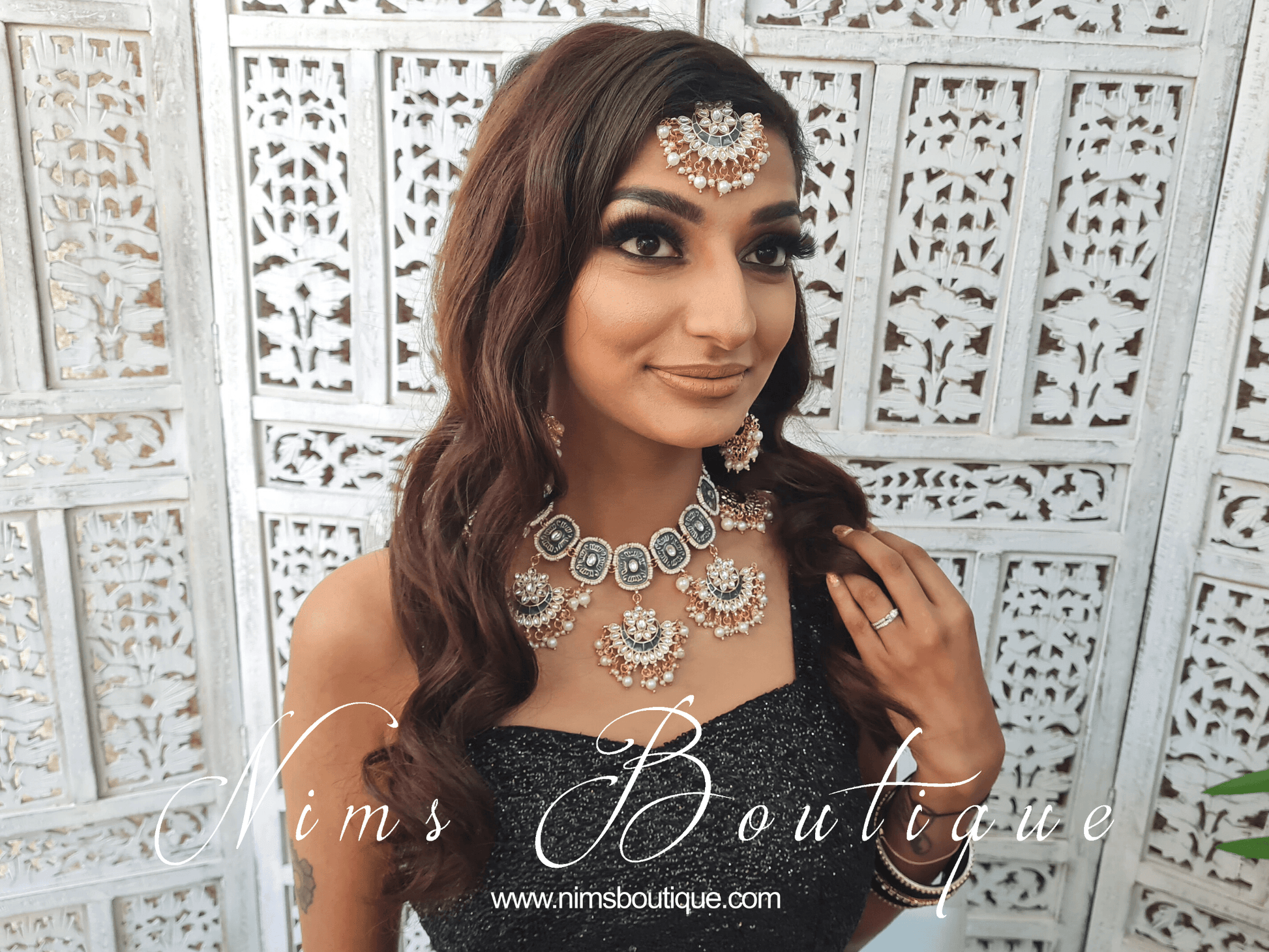 Nims Boutique Mishka Dark Grey Blossom Meenakari Set