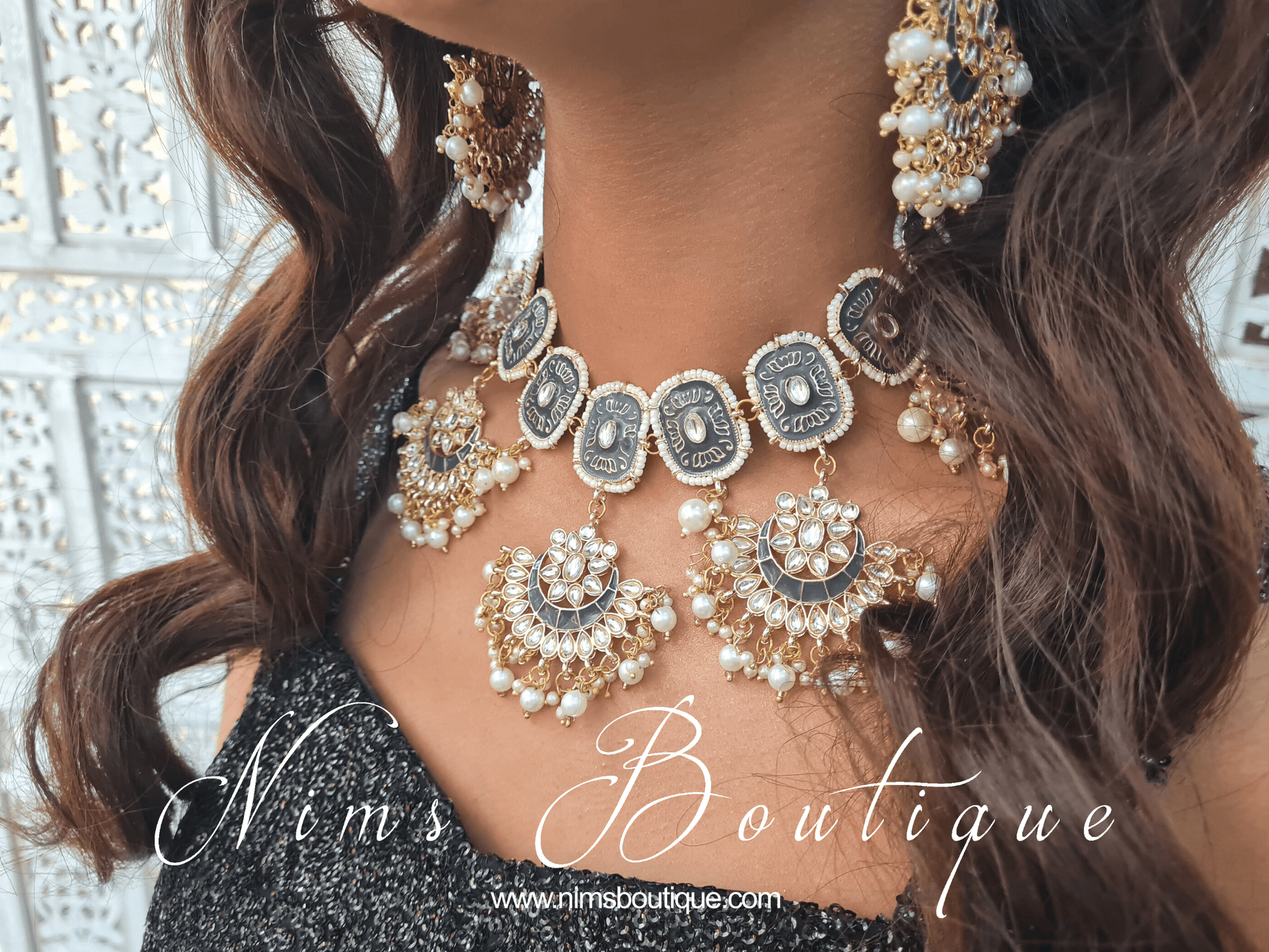 Nims Boutique Mishka Dark Grey Blossom Meenakari Set