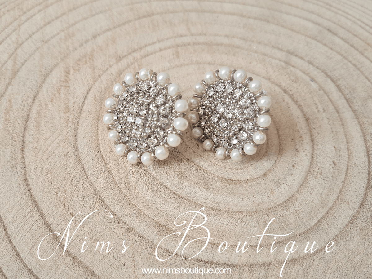 Nims Boutique Royal Silver Pearl Stud Earrings