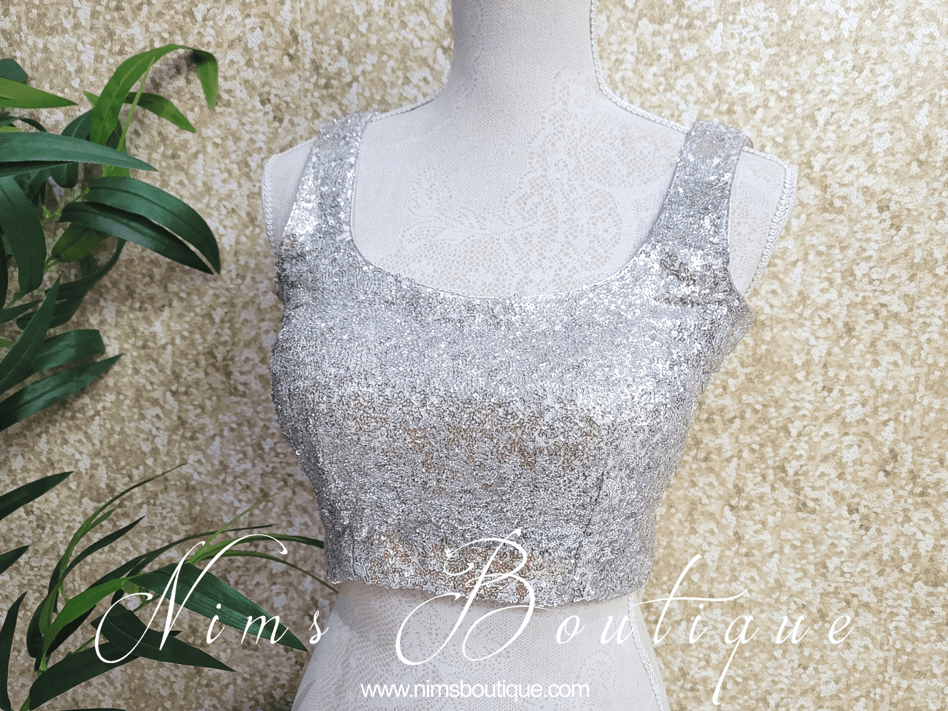 Nims Boutique Luxury Silver Sequin Sleeveless Blouse size 4-20