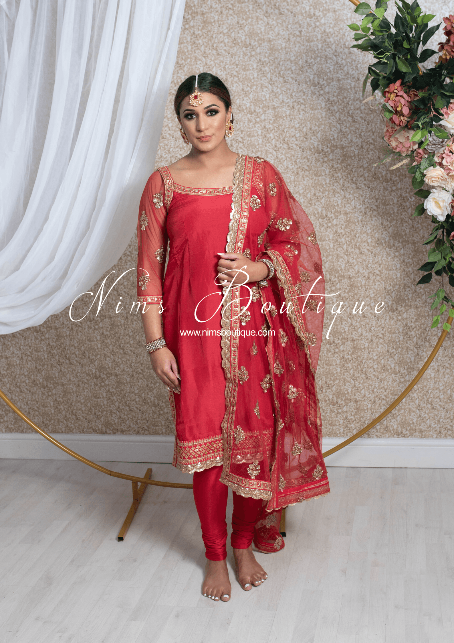 Nims Boutique The NB Classic Long Sleeved Red Silk Pajami Suit sizes 4 to 18