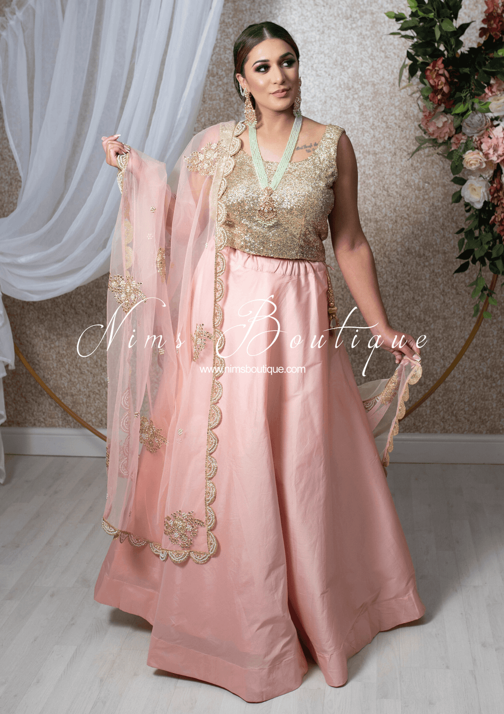 Nims Boutique Neena Mint & Gold Long Necklace Set
