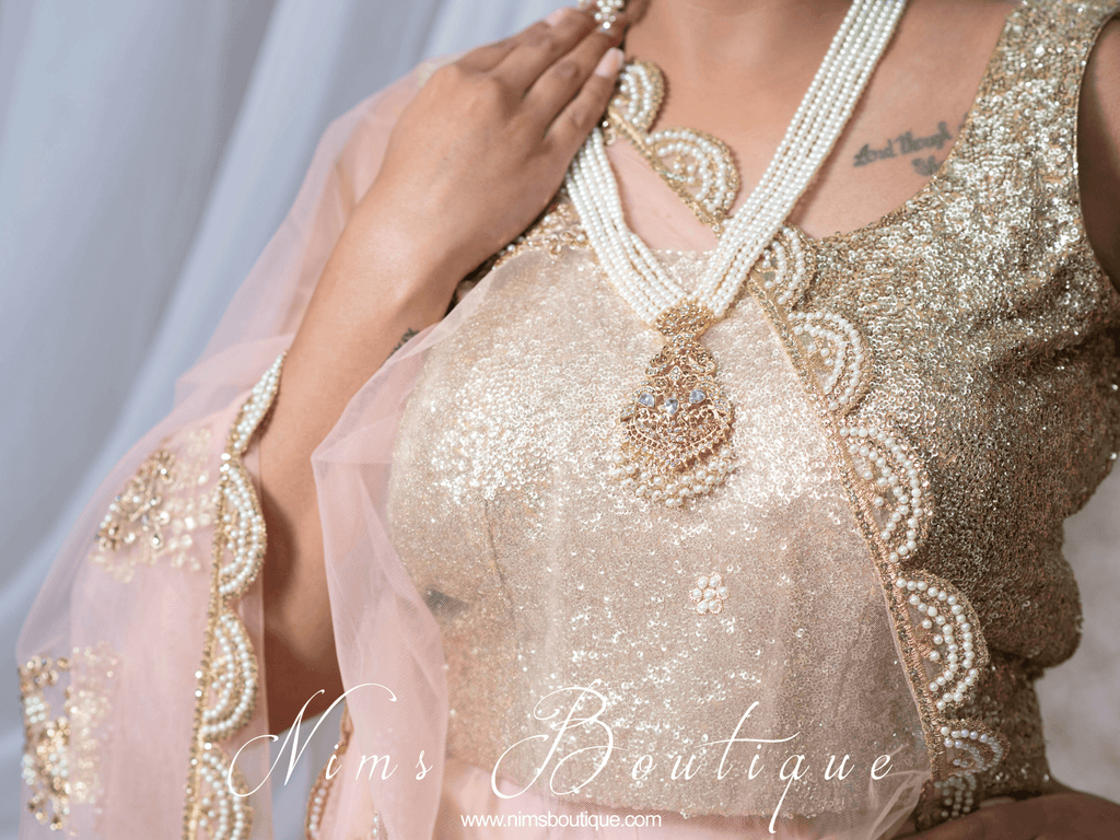 Nims Boutique Neena Pearl & Gold Long Necklace Set