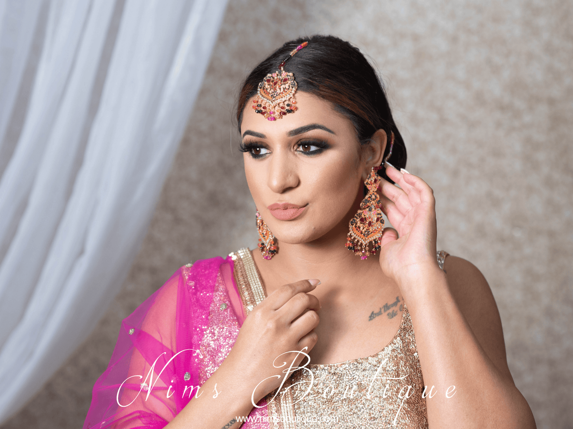 Nims Boutique Neena Multicolour & Gold Earrings & Tikka Set