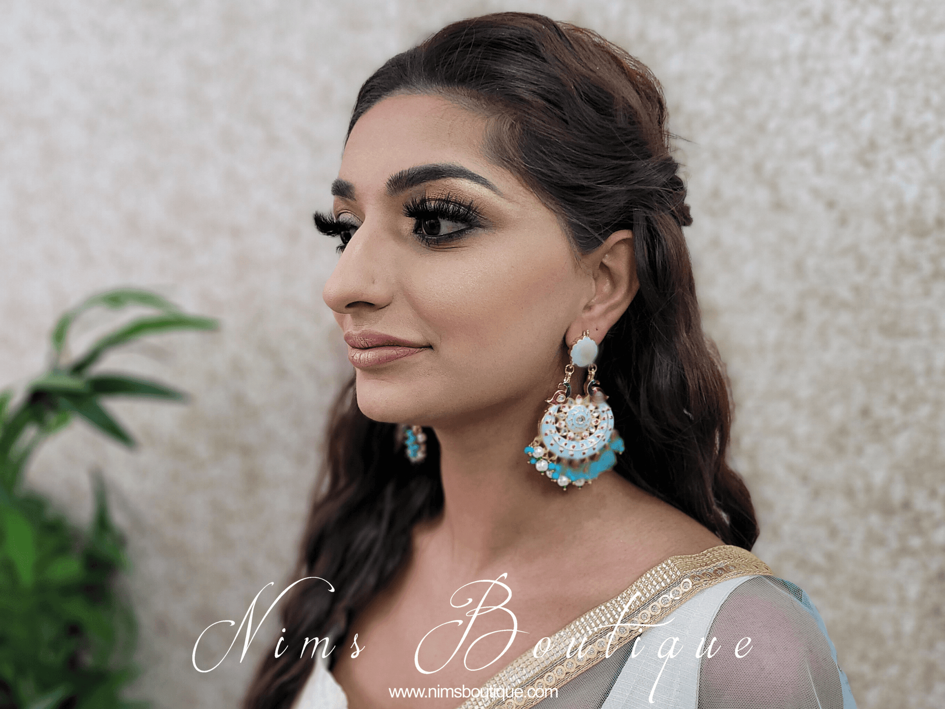 Nims Boutique Moorni Light Turquoise Meenakari Peacock Earrings