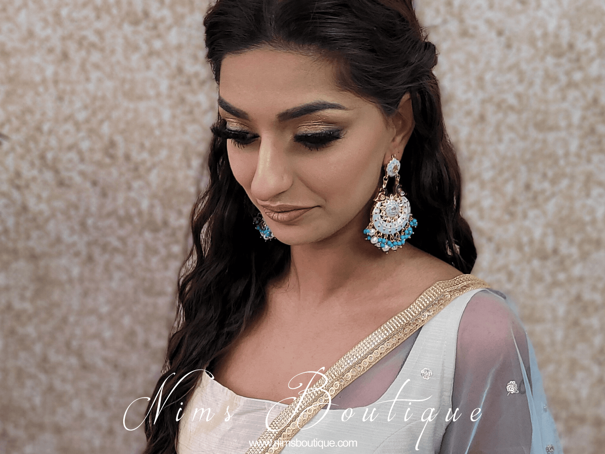Nims Boutique Moorni Light Turquoise Meenakari Peacock Earrings