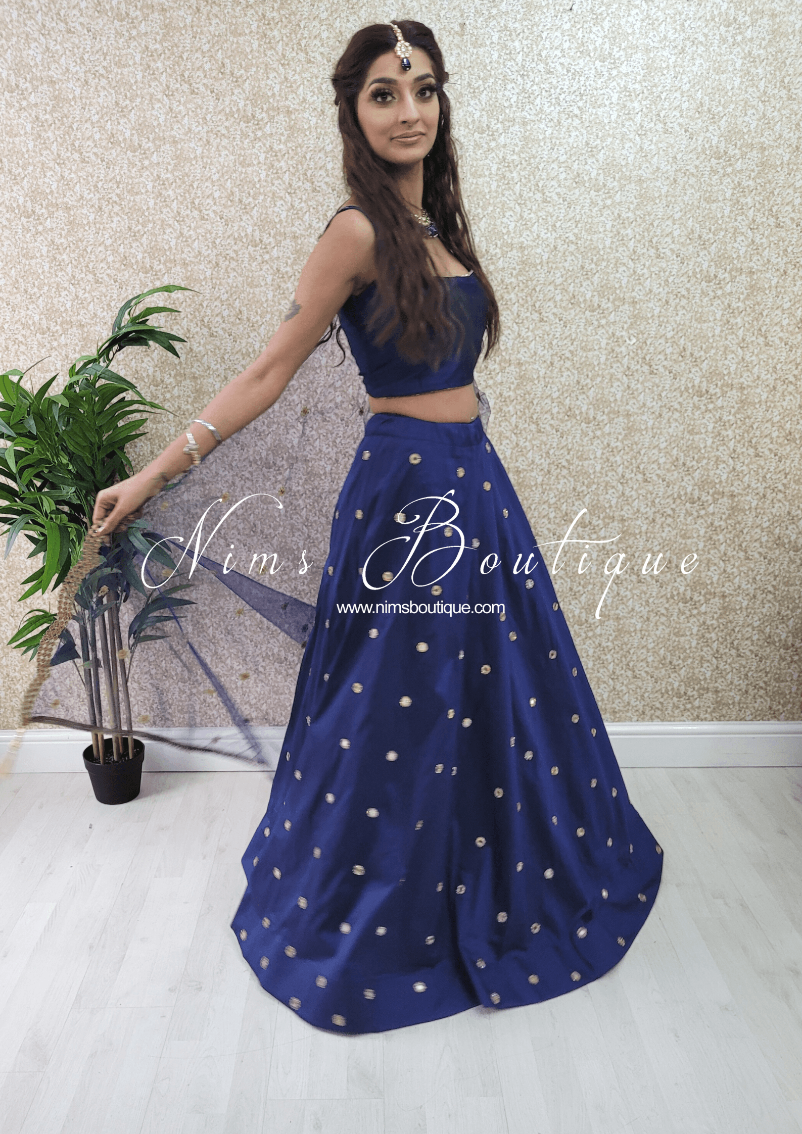 Nims Boutique Rani Luxury Silk Navy Mirror readymade skirt/lehnga sizes 4-22