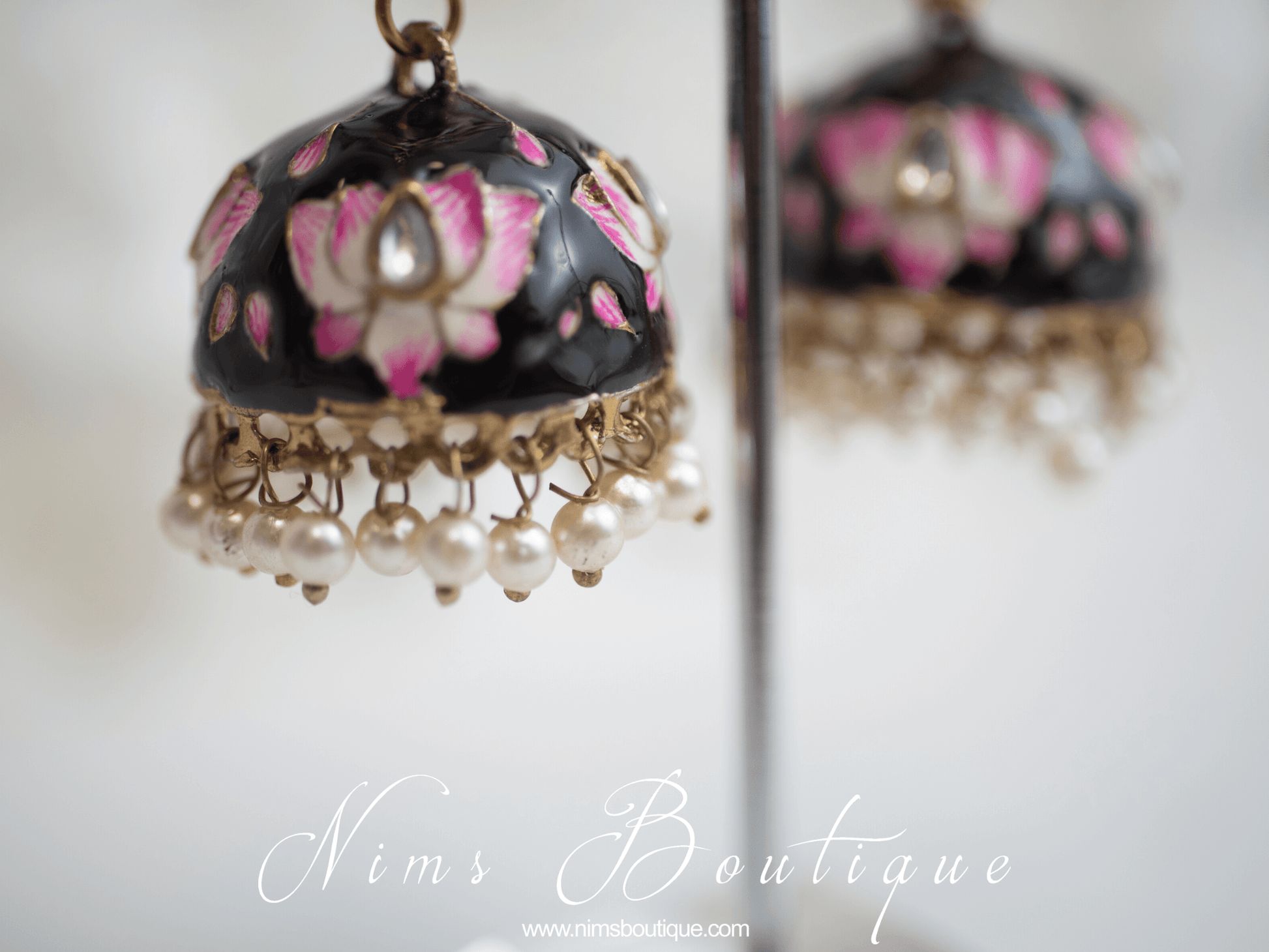 Nims Boutique Payal Black Blossom Chumke Earrings 2