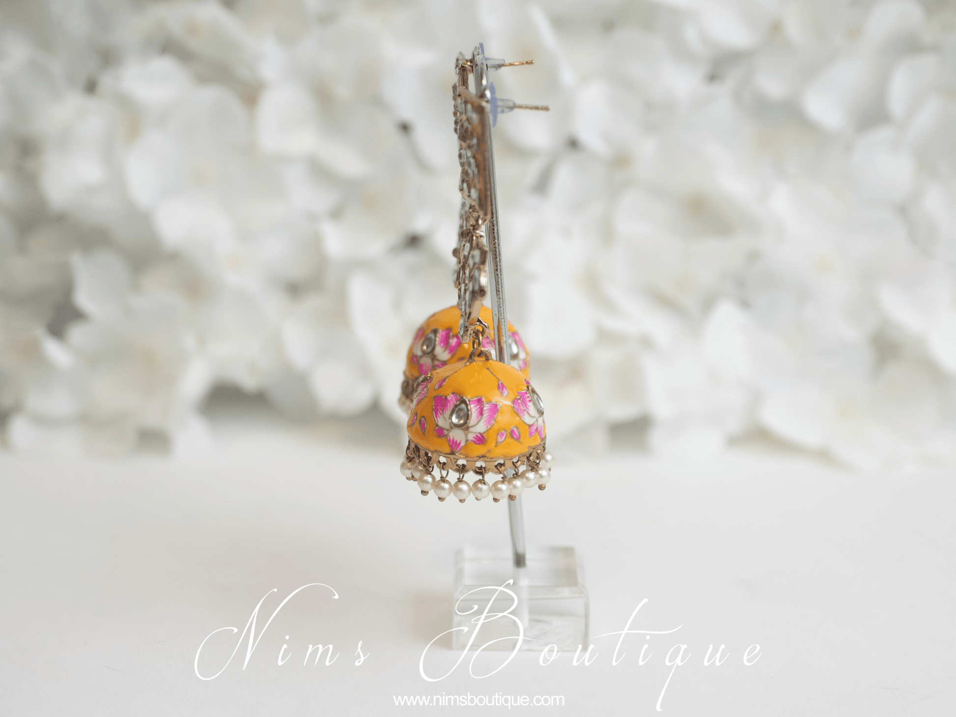 Nims Boutique Payal Deep Yellow Blossom Chumke Earrings